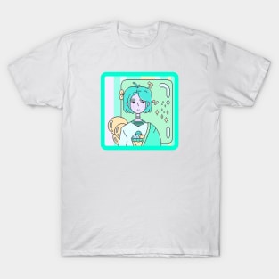 Cute Anime Alien Girl Aesthetic Minimalist Design T-Shirt